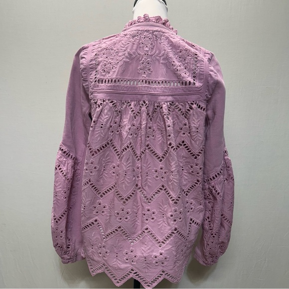 Anthropologie Forever That Girl Lavender Eyelet  Balloon Sleeve Sweatshirt M - Picture 14 of 16